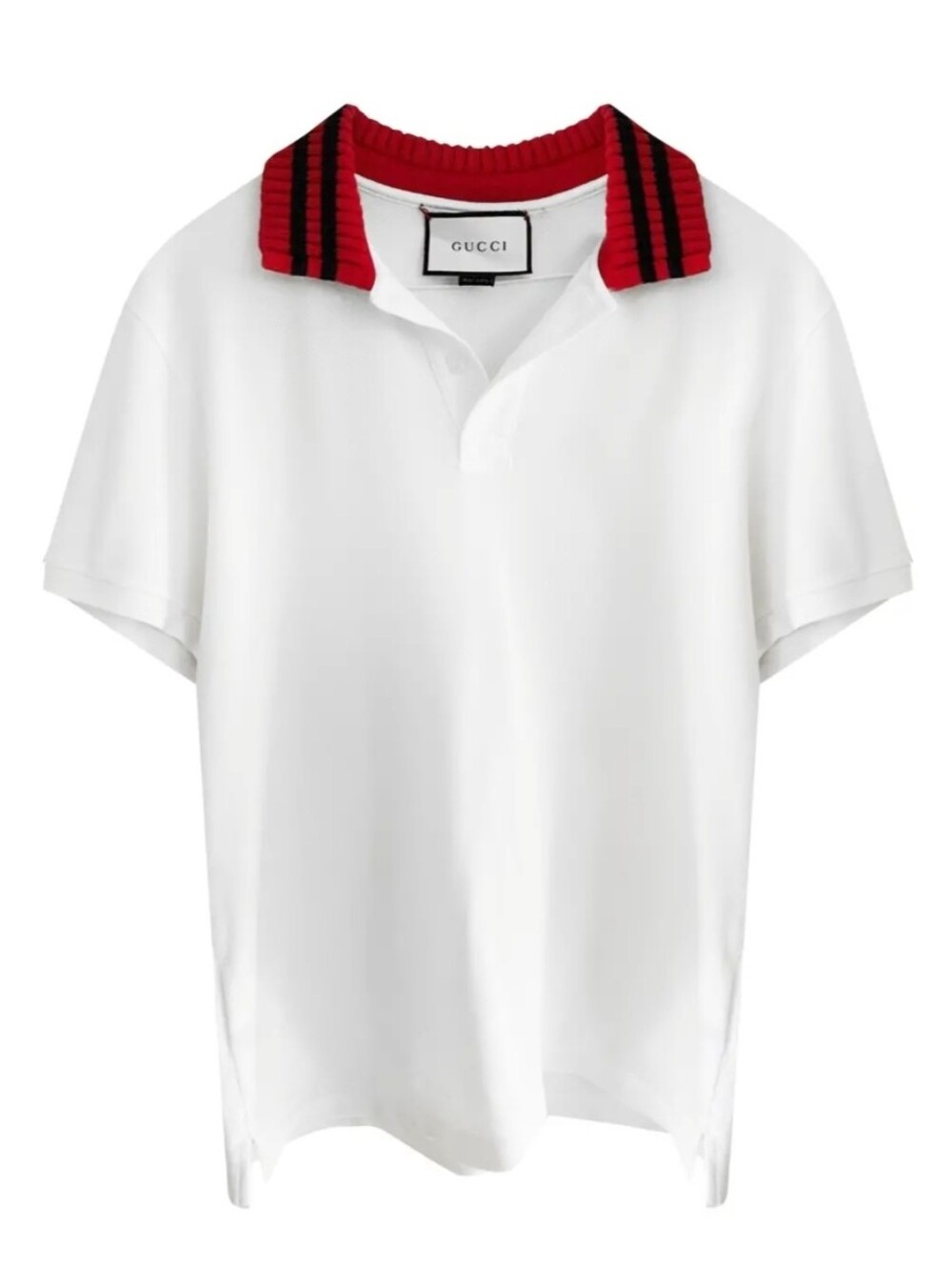 Gucci White Polo with Red and Black Ribbed Collar Size L